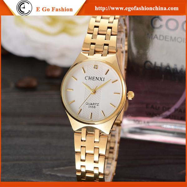 055B Couple Watch Full Gold Luxury Golden Watch Woman Watch for Lady Vintage Quartz Watch