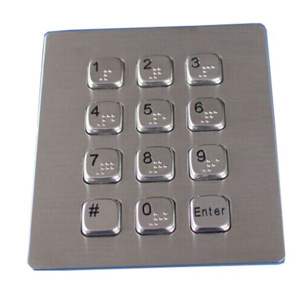 12 keys dust proof  metal dot braille keypad with flat keys USB interface