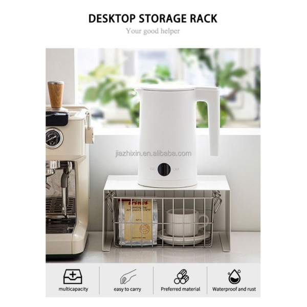 Stackable 2 Tier Tower Rack White Desktop Spice Jar Microwave Coffee Machine Stand Bowl Plate Cup Divider with Metal Mesh Basket