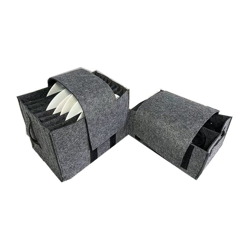 Felt Plate Organizer Bag Picnic Camping Cutlery Organizer Bag Portable Tiled Storage Bag