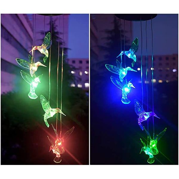 Soft Warm White Solar Hummingbirds Decorative Lights Wind Chimes Party Gifts Holiday Decorations