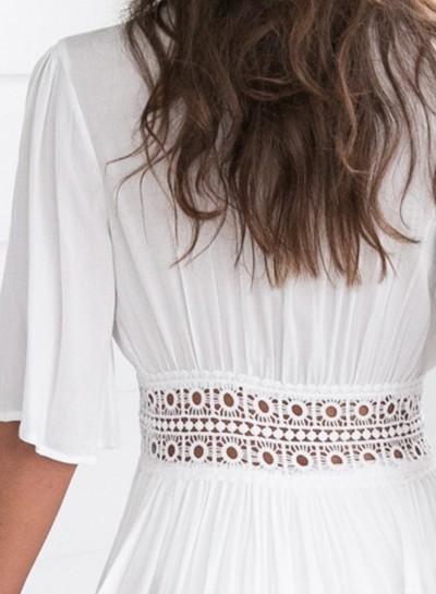 White V-Neck Bohemian Maxi Dress for Women123