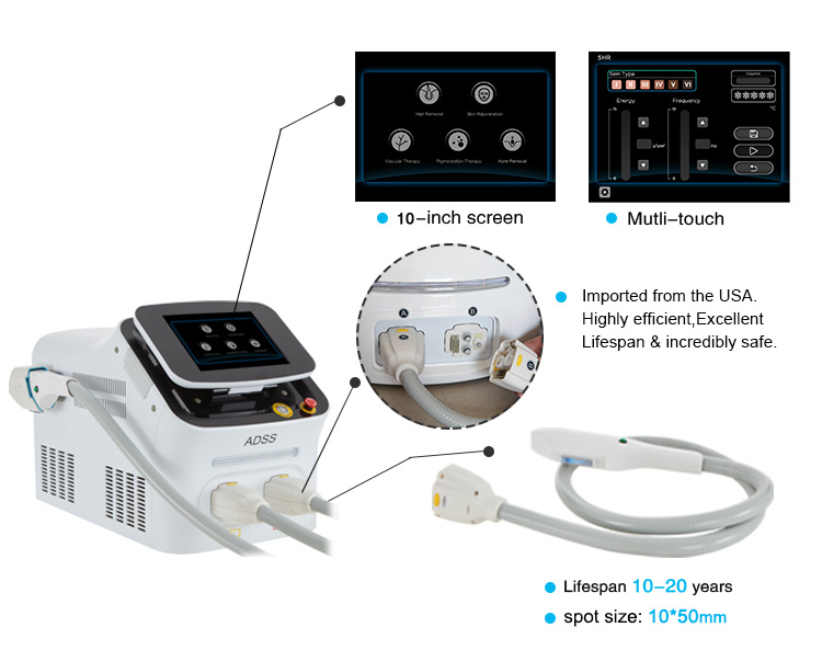 ADSS Newest IPL Hair Removal Machine Intensive Pulse Light for Skin Rejuvenation Acne Therapy Wrinkle Removal Therapy