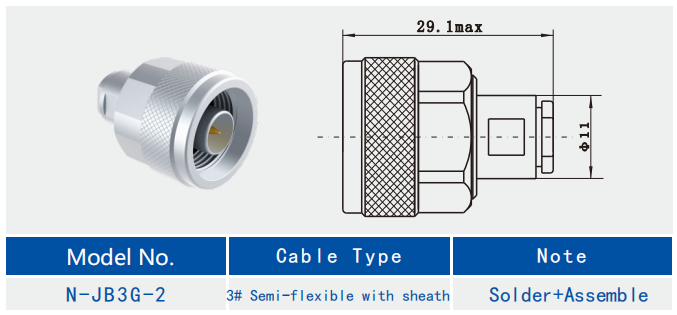 N-JB3G-2 Frequency Range DC-11GHz Stainless Steel Solder Clamp RF Coaxial Connector For 3 Semi-flexible Cable