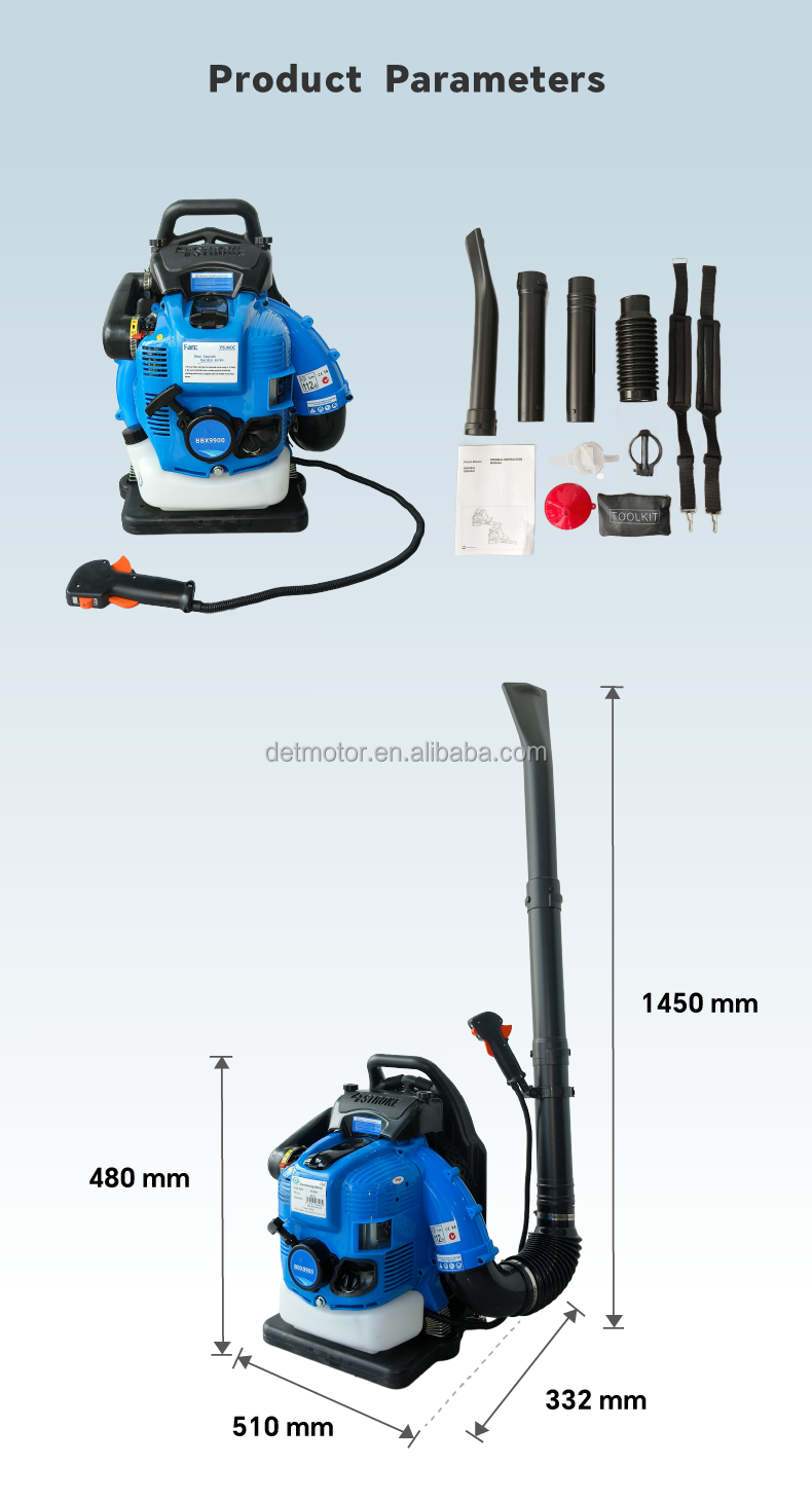Larissa Motor 850B Industrial Grade 80CC 4-Stroke Gasoline Cordless Leaf & Snow Blower 160mph Max Air Speed 1000CFM+ Air Flow