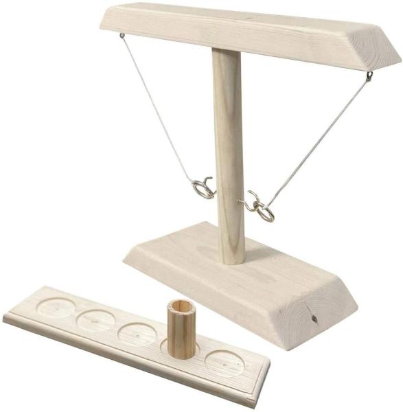 A casa de boneca 8.5cm de madeira feito a mão brinca os anéis coloridos que jogam os ganchos