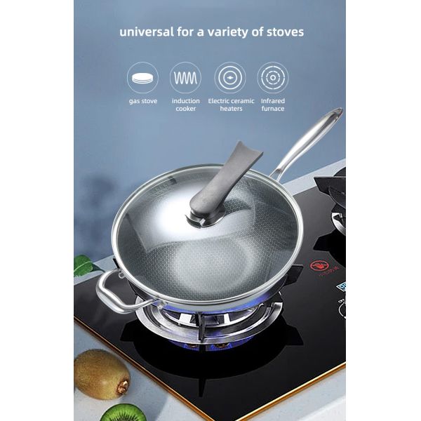 Custom OEM/ODM Kitchen Honeycomb Frying Pan 18/8 Stainless Steel Frypan Non Stick Cooking Pan With Glass Lid