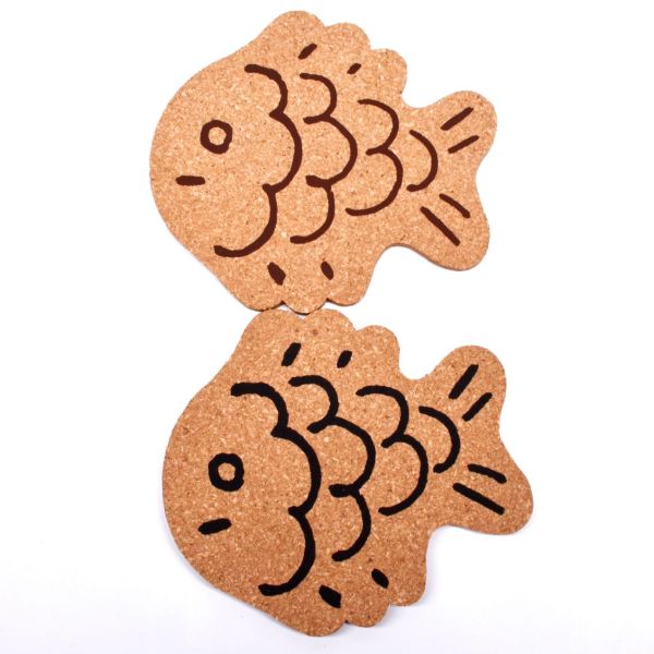 ISO9001 Engraved Cork Fish Shaped Coasters Eco Heat Resistant