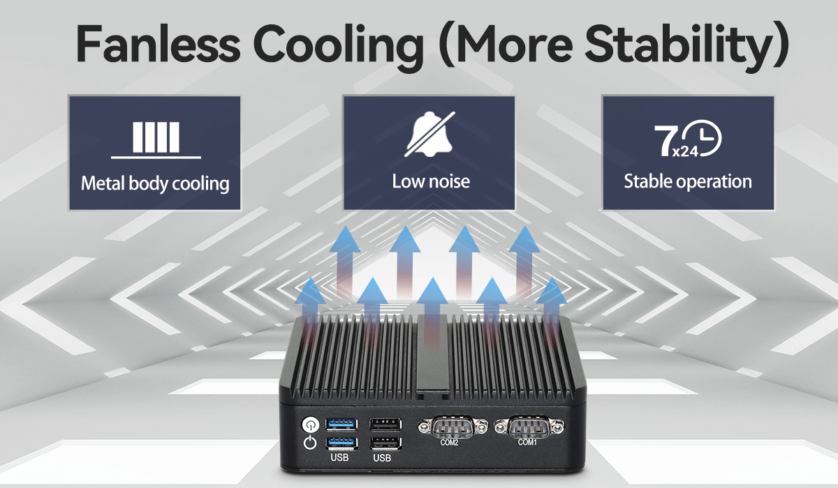 Intel N100 PC sans ventilateur industriel avec châssis noir Ports d'affichage triple pour l'industrie