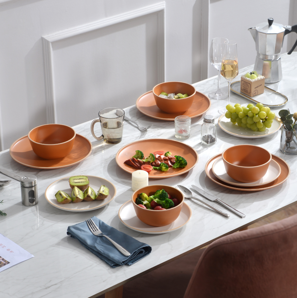 Gufaith Melamine Dinnerware Sets 12pcs, Plates and Bowls for 4, Unbreakable Dinnerware Sets, Ideal Dinnerware for Party,