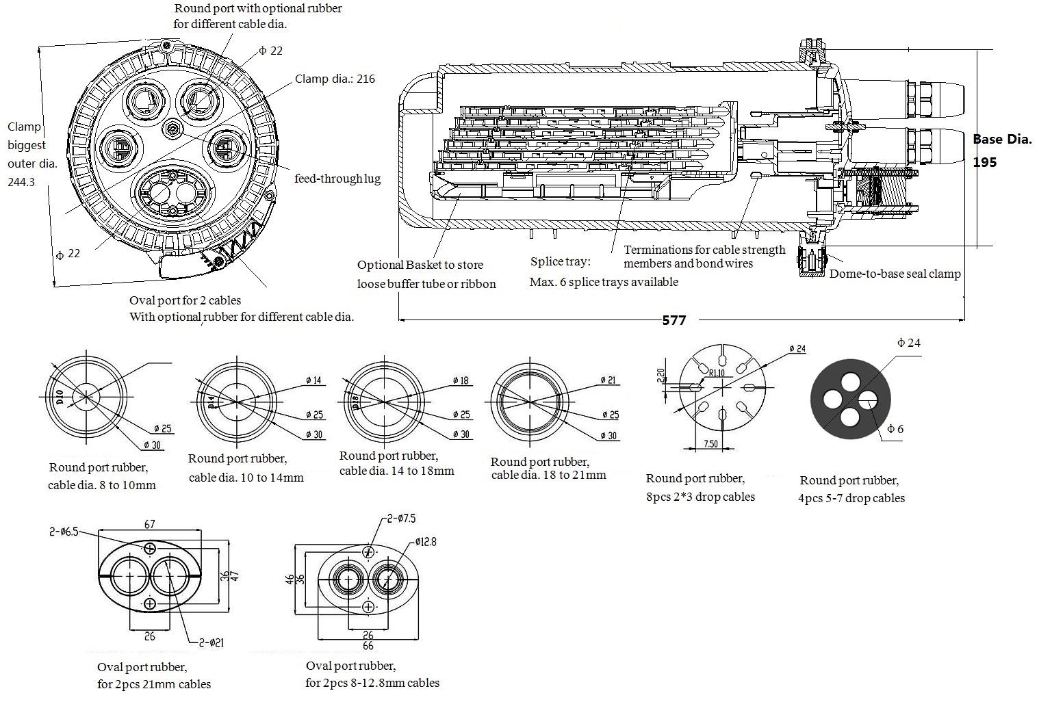 DA-M8-JX-48 Dome Type Fiber Optic Splice Closure