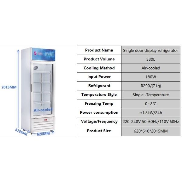 Air Cooled Single Glass Door Freezer Beverages Vegetables One Door Glass Freezer