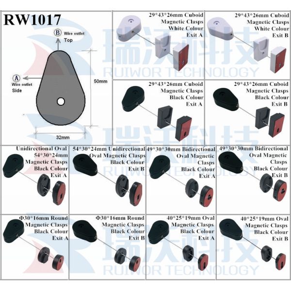 RW1017 Drop-Shaped Retractable Security Tether Plus Magnetic Clasps Cable Hoder For Mobile Phone Retail Display