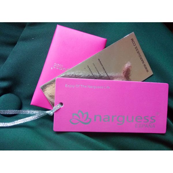 Pink shining personalized design offset printing paper tags for fashion clothes