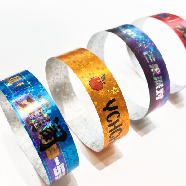 Hot Sale Shiny Laser Glitter Promotional Wristband Waterproof Laser Paper Bracelet Adult Kid Events Admission Wristband