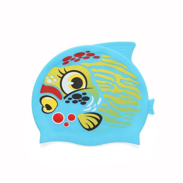 Perimedes swimming hat cute design fish print attract Silicone eye for children swim children Cap-Junior boys and girls