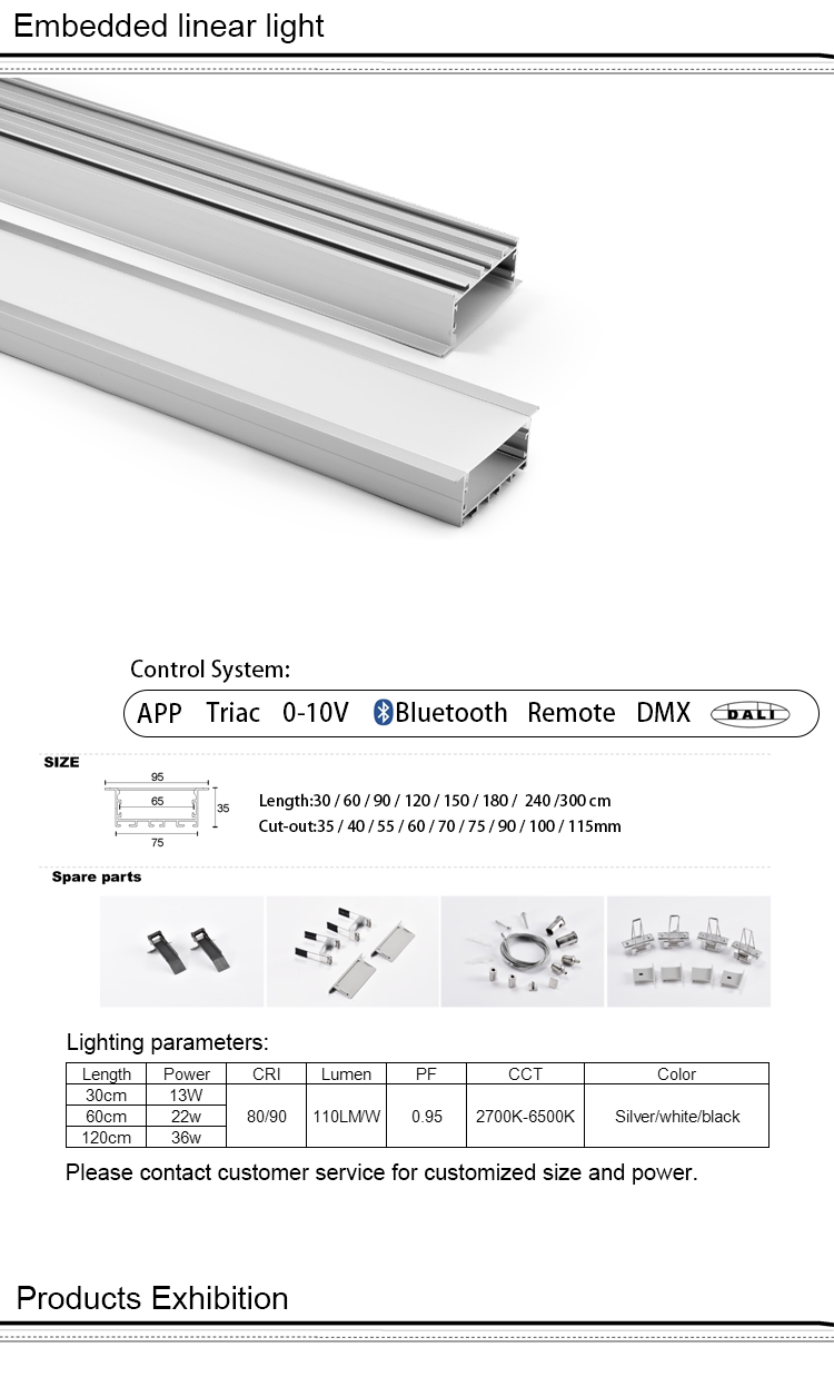 света СИД 0.3m 0.6m 0.9m линейные, алюминиевое врезанное современное линейное привесное освещение