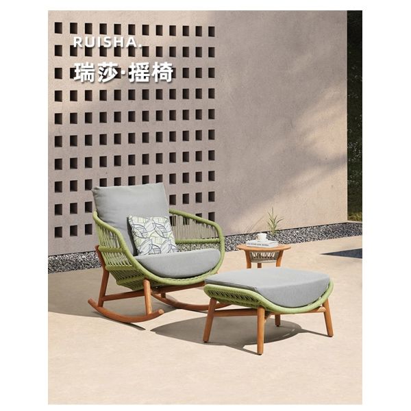 Waterproof and Sunproof Outdoor Teak Rattan Sofa Set for Courtyard Garden Open-Air Homestay Leisure Minimalist Solid Wood Combination