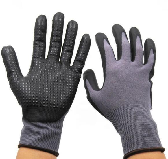 High Flexible and Durable 15 Gauge Grey Nylon Spandex Elastic Fiber Knitted Nitrile  micro Foam Palm  work Coated Gloves