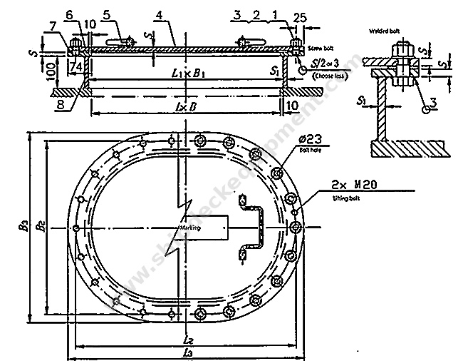 Oval Raised-Coaming Marine Manhole Cover | Multi-Bolt Watertight and Oiltight Access (CB/T 4392 Type AA)