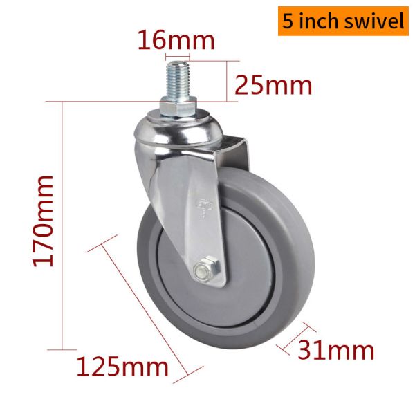 110kg Load Industrial Caster Wheels 125mm 5 Inch Threaded Caster Wheels