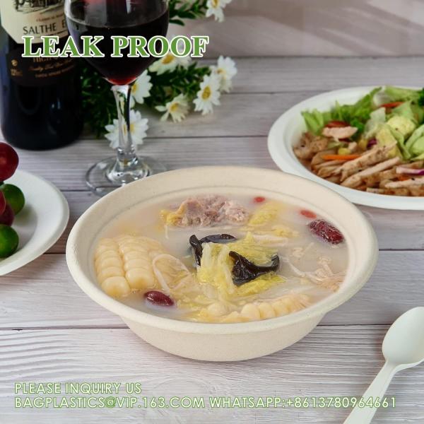 32 Oz Disposable Paper Bowls, Biodegradable Soup Bowls Natural Bagasse, Eco-Friendly Sugarcane Bowls For Salad