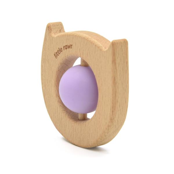 Portable 8cm Wooden Silicone Teether Rattle Rotation Ball Kitty Shape