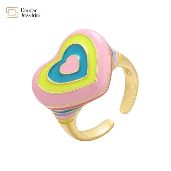 A joia das mulheres do coração do arco-íris de Y2k soa o ouro colorido do esmalte chapeado