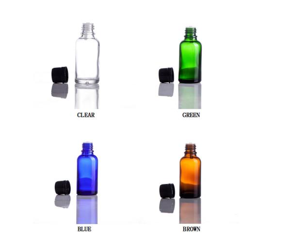 Glass Oil Bottle With Screw Cap , Blue / Green / Brown / Clear Essential Oil Bottles