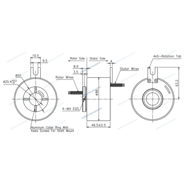 Through Hole Slip Ring with Electric Power and K-type for Industrial Robotic