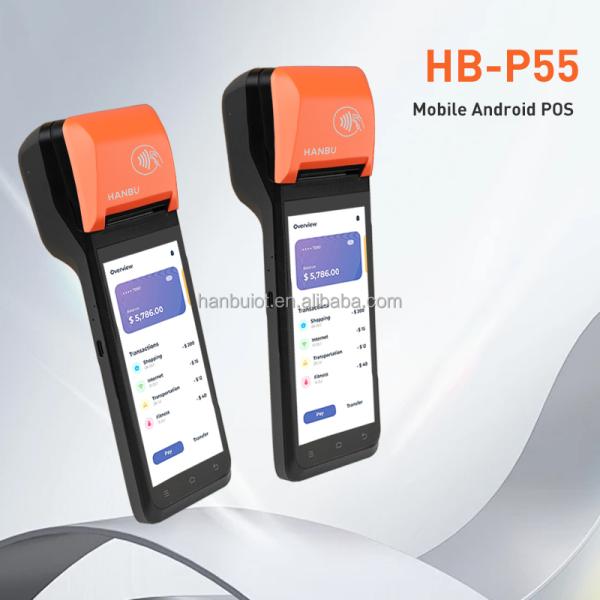 Terminal POS portátil Hanbu con impresora térmica de 58 mm y batería de 6400 mAh