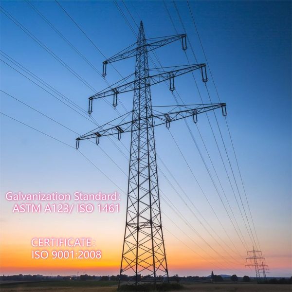 33KV 110KV Hot Dip Galvanized Lattice Steel Power Transmission Tower Double Circuit Electrical Grid Pole