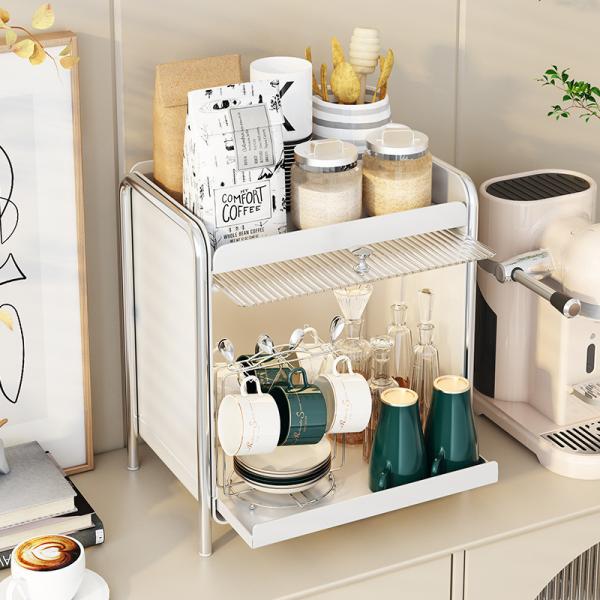 Bedroom Desktop With Cabinet Doors Makeup Display Cabinet Organize Shelf 2 Tier Spice Storage Rack Metal Dust Proof Cup Holder