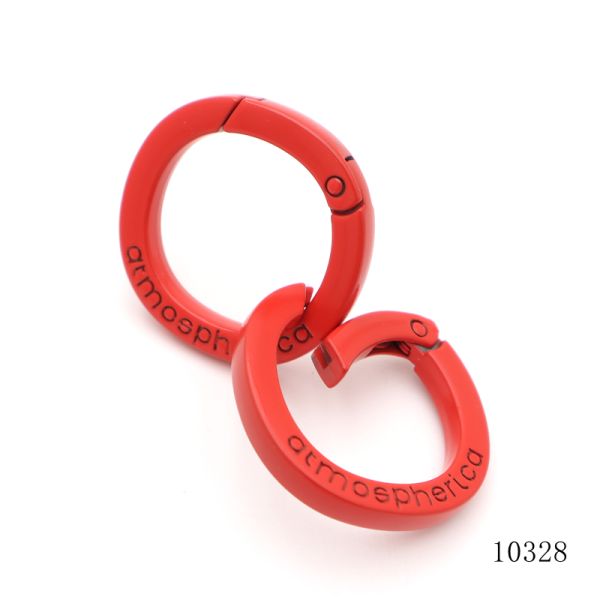 Red Coated Logo Engraved Circle Spring Carabiner Metal Ring Carabiner for Keychain