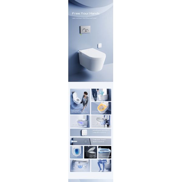 ARROW Luxury Wall Hung Smart Toilet with Heated Seat Remote Control and Self-cleaning Glaze