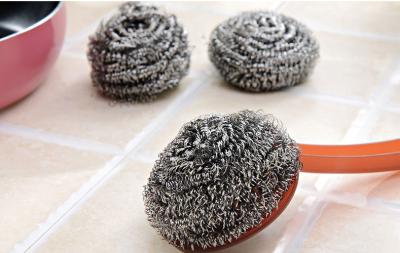 Kitchen Cleaning Stainless Steel Scrubber Pads Sliver Color With Plastic Handle