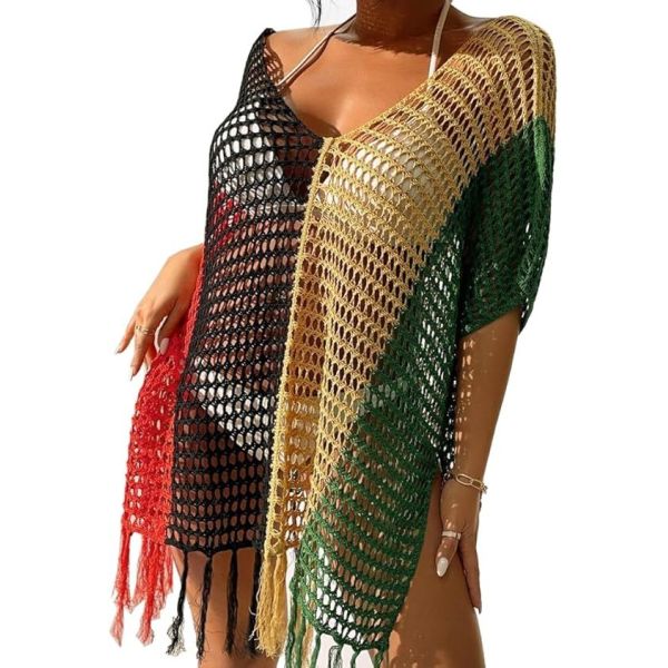 Women Bikinis Cover Up Crochet Swimsuit Cover Up Hollow Out Bathing Suit Cover Up Swimwear Tassels Dress Beach Cover Up for Women Crochet Bikini Cover Ups Beach Pool Swimwear Crochet Dress
