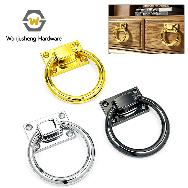 Modern Minimalist Bright Silver Cabinet Door Handles Ring Drop Pulls Furniture Hardware Accessories