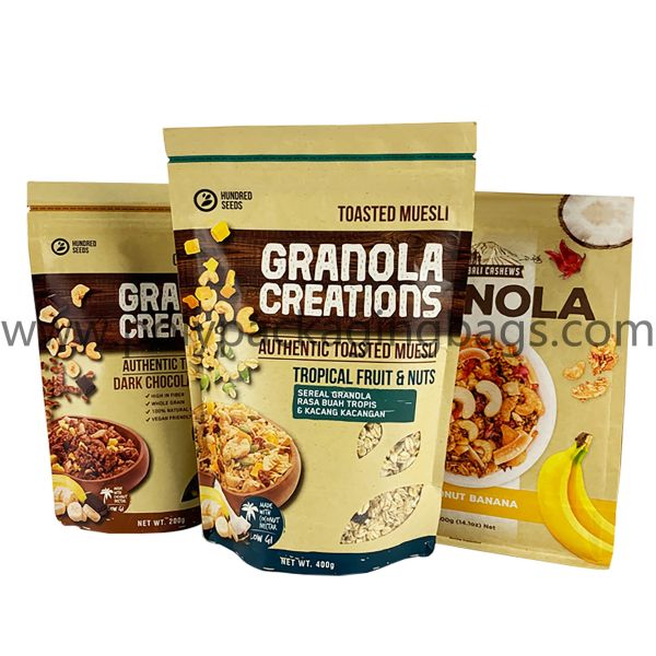 Custom wholesale aluminium clear window stand up pouch kraft paper zipper packaging bags