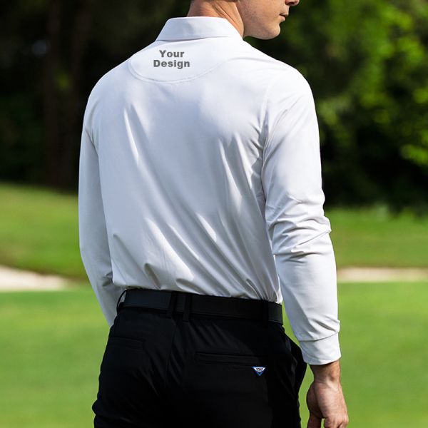 Custom Logo Men Regular Fit Long Sleeve Golf Polo Shirt, 92%/90% Polyester 8%/10% Spandex Medium Stretch Quick Dry Athletic Golf Training Top Custom Color