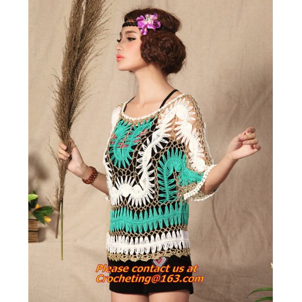 summer new sweet candy color women loose Crochet knitted blouse wears batwing hollow pullo