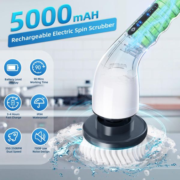 9 Replaceable Brush Heads Electric Spin Scrubber with Adjustable Detachable Handle