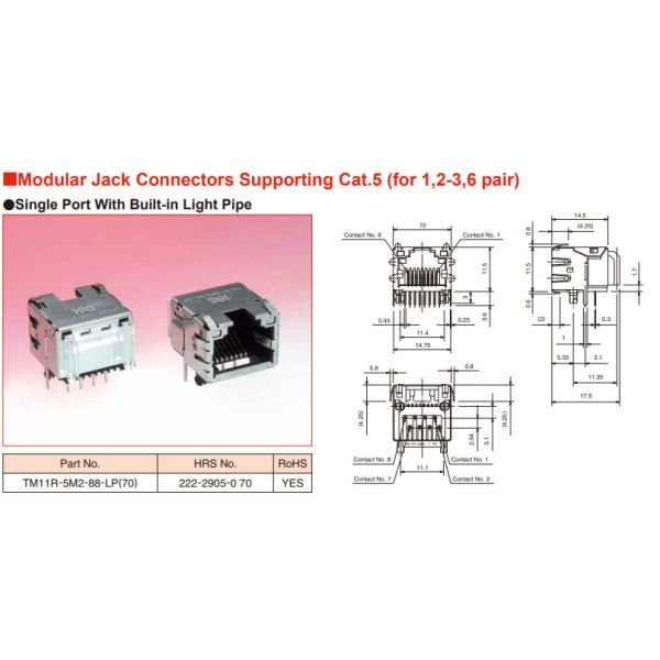 Subminiature серия соединителей TM11R-5M2-88 TM11R-5M2 LAN модульного Джек