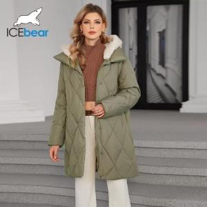 Crochet en fourrure artificielle en bas / veste en coton avec motif en forme de diamant et chapeau en fourrure de vison amovible