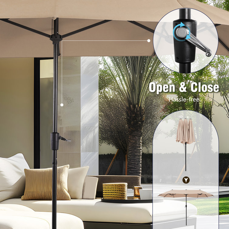 AJUNION 15ft Double Sided Waterproof Rectangle Parasol with Fade Resistant Canopy