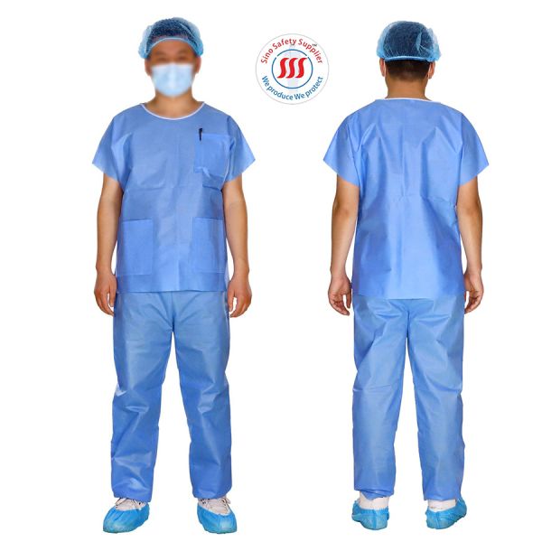 Multi Layer Nurse Hospital Surgical Scrubs SMS Blue Disposable Gown With 3 Pocket