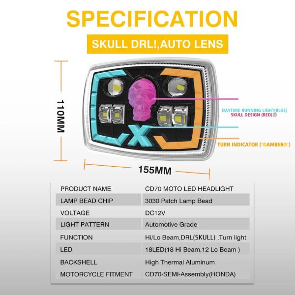 12V Plastic Skull Shape Projector Fog Light Available For Honda CD 70cc 125cc