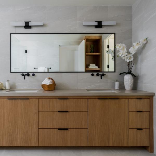 Solid  Wooden Bathroom Vanity Units Brown Wood Texture