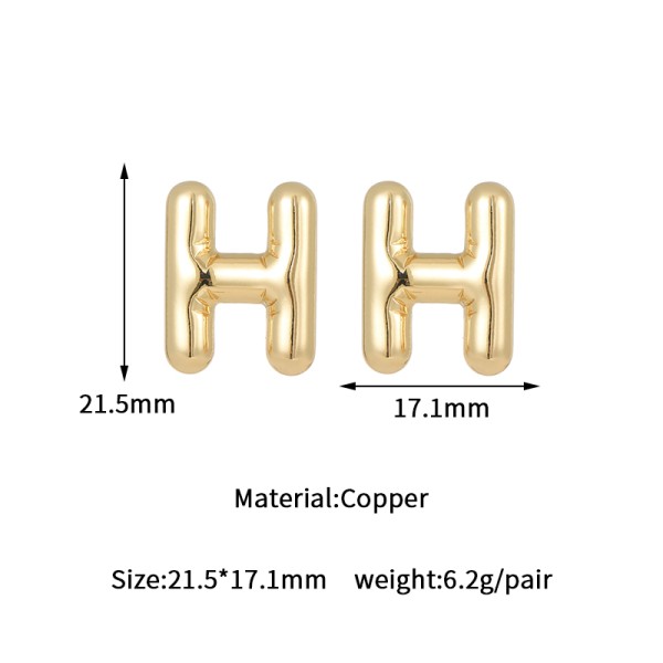 Jiexing Hot Selling 14K Gold Plated 925 Silver Needles A-Z Studs Smooth Surface Bubbles 26 English Letter Earrings