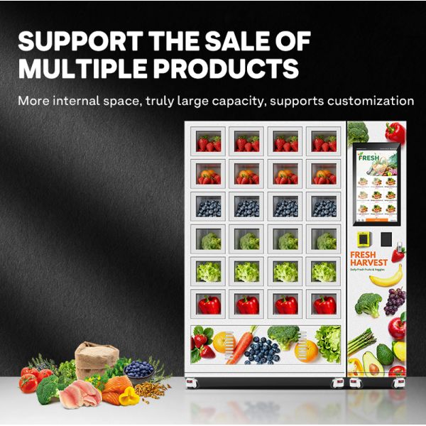 Haloo 24 grid smart vending locker thickened galvanized sheet outer shell and three-layer glass door with cooling system ﻿